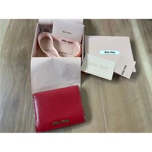 Miu Miu Goatskin Red Leather Card Holder